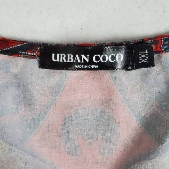 Urban CoCo XXL Boho Tunic Top Paisley Print Red Blue Tassel Neck 3/4 Sleeve Stre - Picture 5 of 7